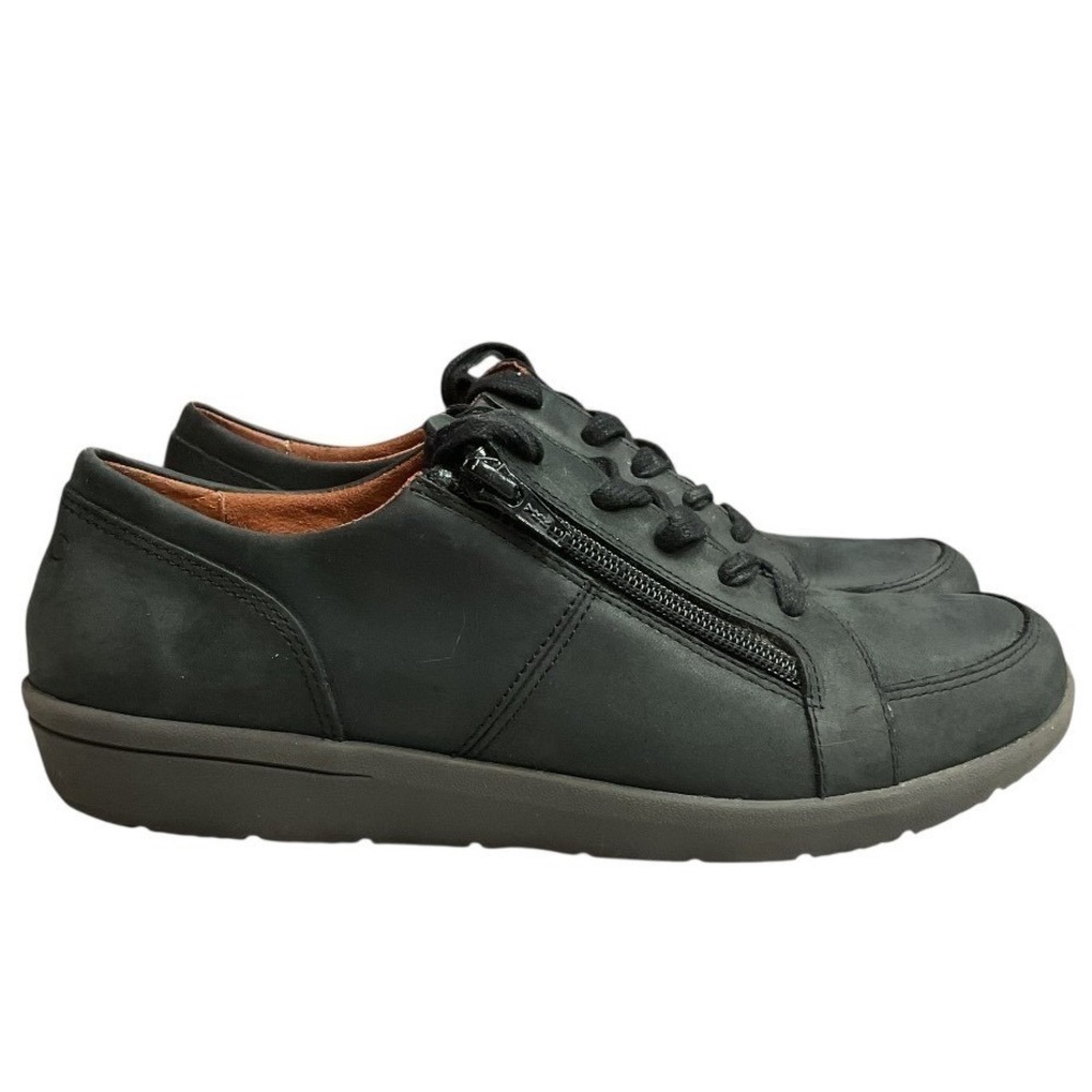 Vionic Women's Abigail Leather‎ Arch Support Casual Sneaker Black Shoes Size 7
